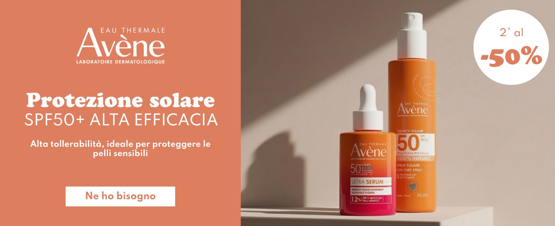 Avène solare: il secondo con -50%