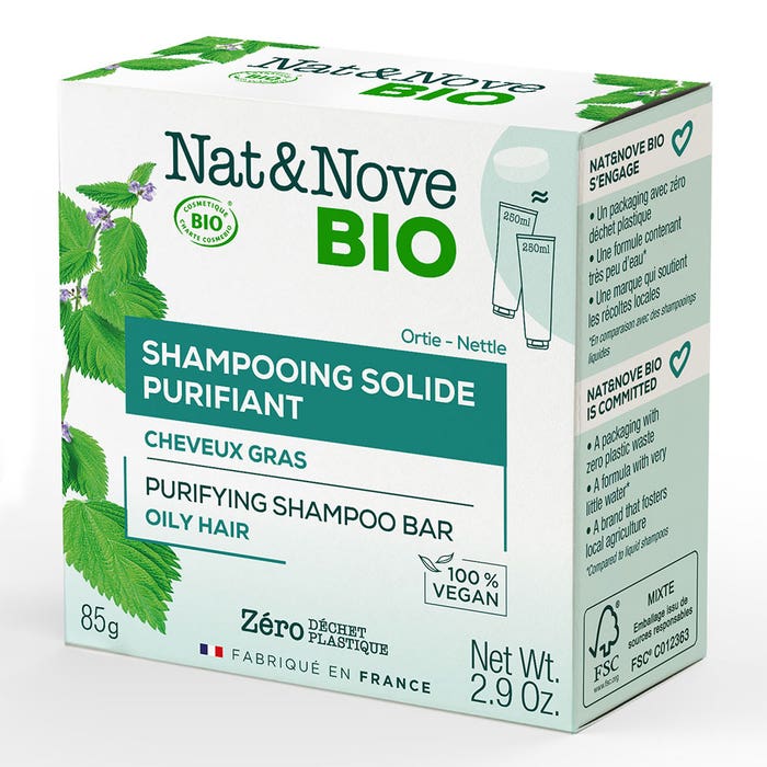 Shampoo solido purificante certificato Bio per Capelli grassi 85g NAT&NOVE BIO