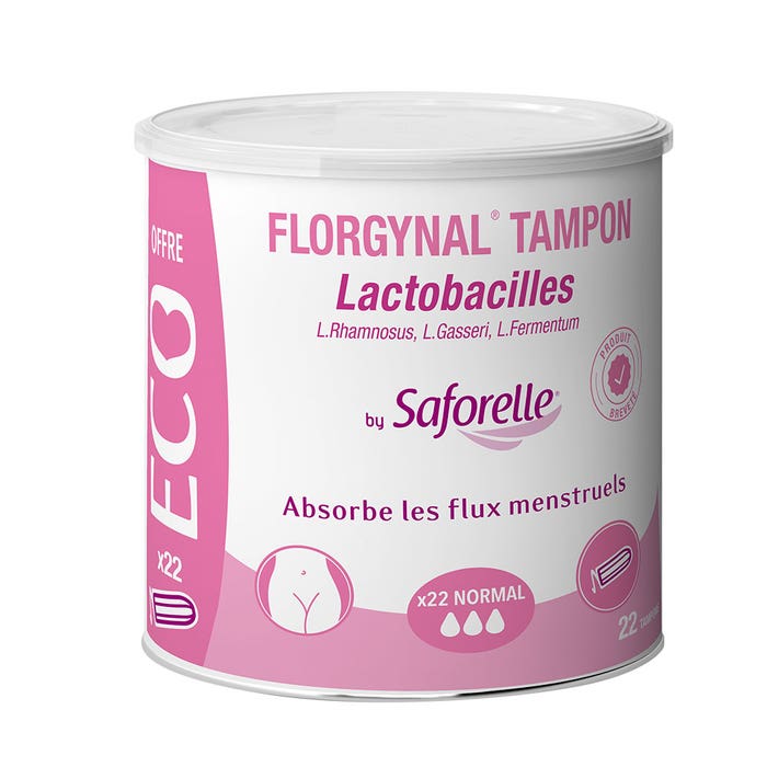 Assorbenti con Lactobacillus per le mestruazioni x22 Florgynal Compatto normale senza applicatore ECO Saforelle