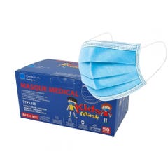 Vog Protect Mask per bambini Maschere chirurgiche monouso per bambini blu Tipo IIR EN 14683:AC:2019 x50
