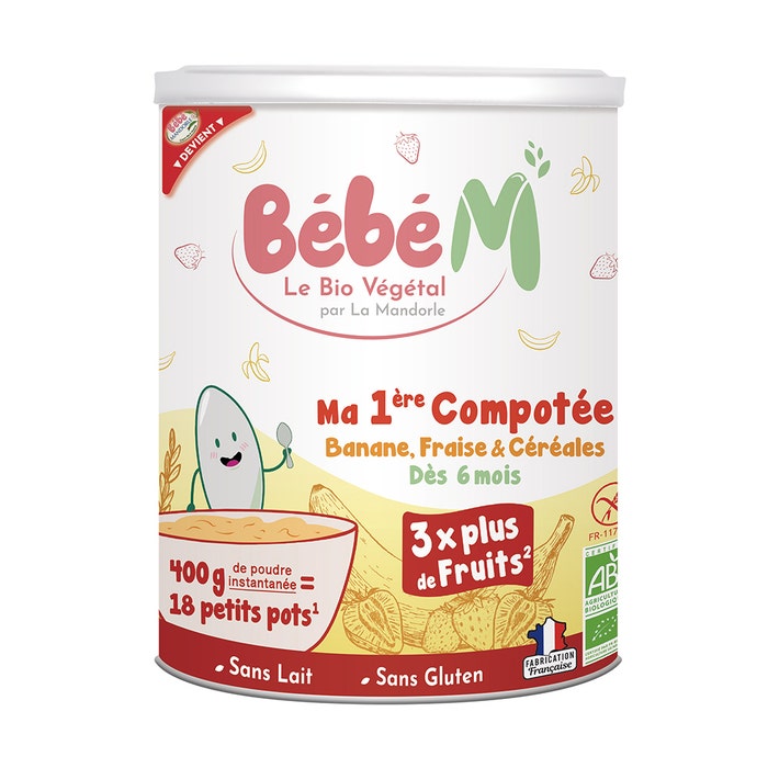 La Mandorle Bébé M Composta di Banane, Fragole & Cereali Bébé M Bio 400g Dai 6 mesi Dès 6 mois 400g