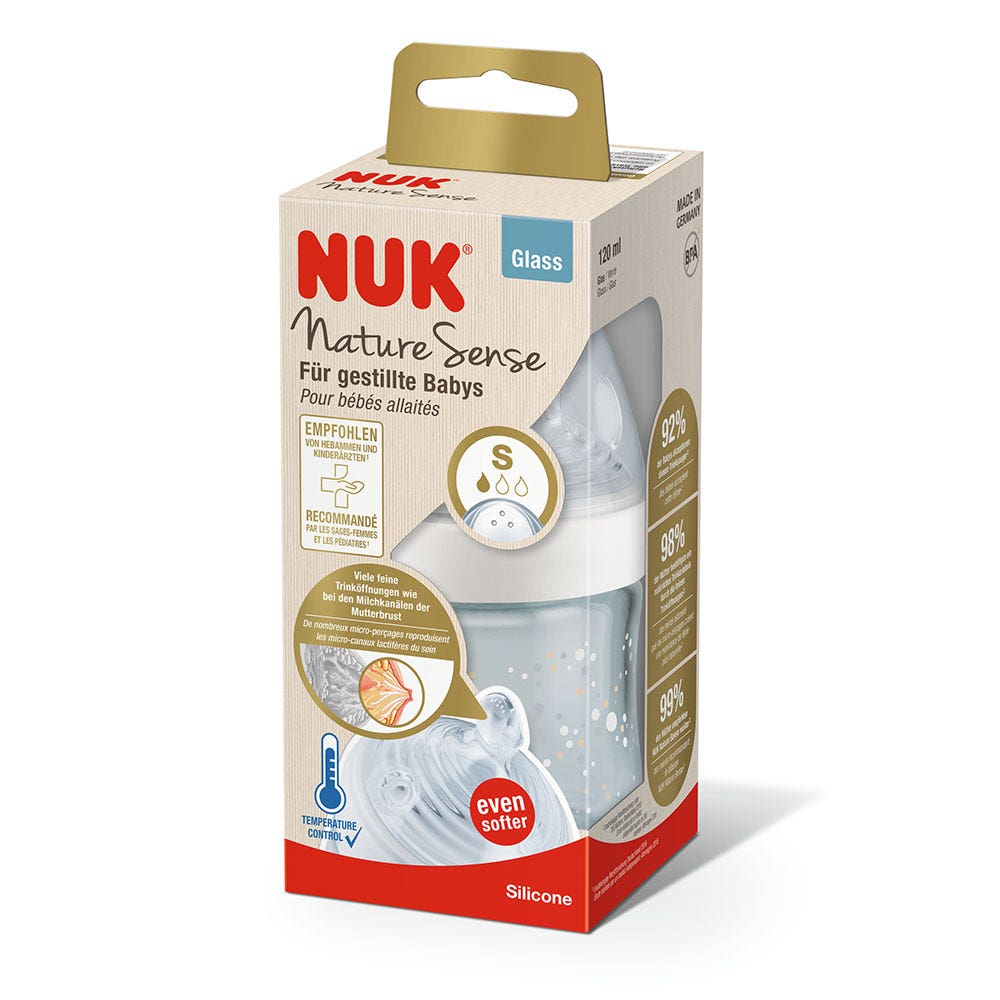 Nuk Temperature Control Nature Sense Bottiglia per bambini in vetro formato misto S da 0 a 6 mesi 120 ml