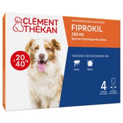 Clement-Thekan Fiprokil Anti-Puces Anti-Tiques Chien 20-40kg 4 Pipettes 2.68 ml x 4 pipette