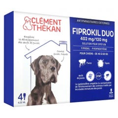 Clement-Thekan Fiprokil FIprokil Duo Controllo Pulci e Zecche per Cane 40-60kg 4 Pipette Chien 10-20kg 4.02ml x4 pipette