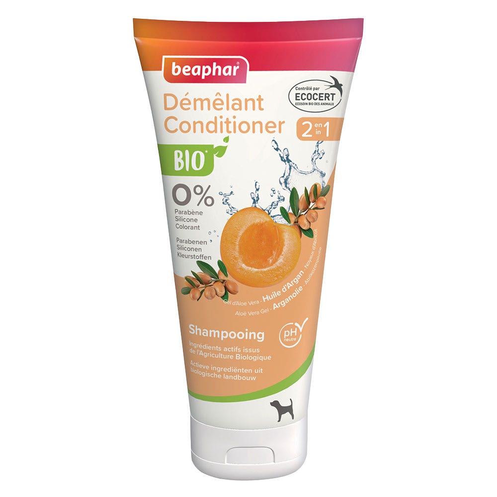 Beaphar Shampoo districante 2in1 per Cane Gel di Aloe Vera, Olio di Argan, Nocciolo di Albicocca Bio 200 ml