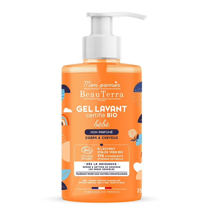 Beauterra Gel lavante per bambini al profumo di Bio Pelle, corpo e capelli sensibili 250ml