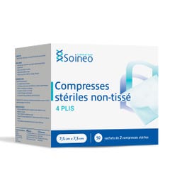 Soineo Compresse sterili in tessuto non tessuto a 4 strati 7,5x7,5 cm x50 sacchetti da 2