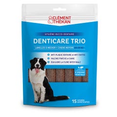 Clement-Thekan Denticare Trio Strisce da masticare Denticare Trio per Cane da 10 a 30kg Promuove l'igiene orale 15 strisce