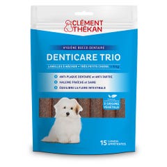 Clement-Thekan Denticare Trio Denticare Trio Fiocchi masticabili per Cane di peso inferiore a 5 kg Promuove l'igiene orale 15 strisce