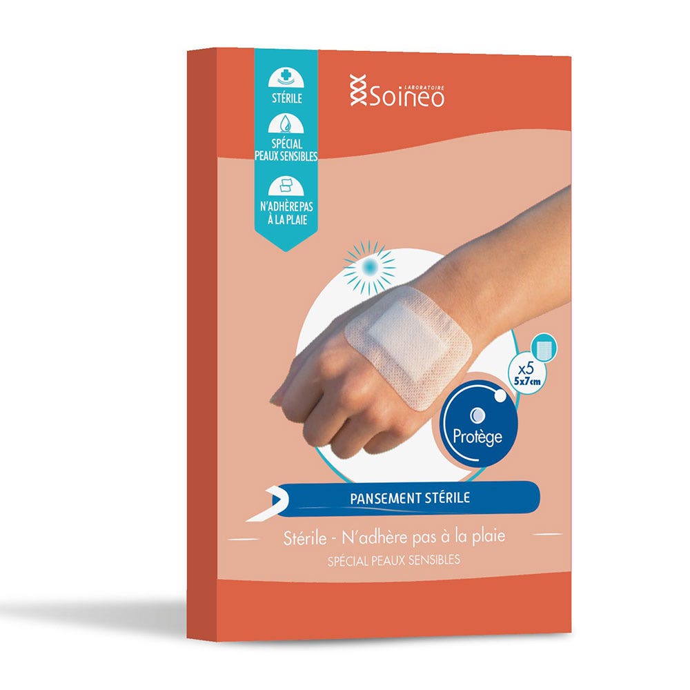 Soineo Cerotti adesivi sterili in tessuto non tessuto 5x7 cm pelli sensibili x5