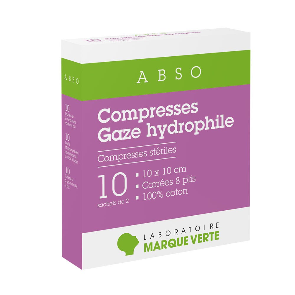 Marque Verte Abso Compresse di garza idrofila 10x10cm x10 sacchetti da 2