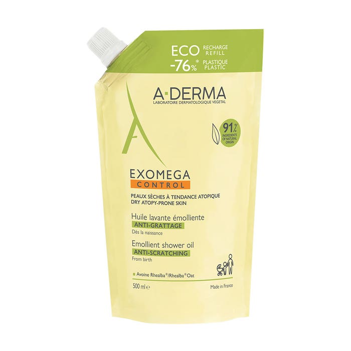 A-Derma Exomega Control Olio detergente emolliente antigraffio Eco Ricarica 500ml