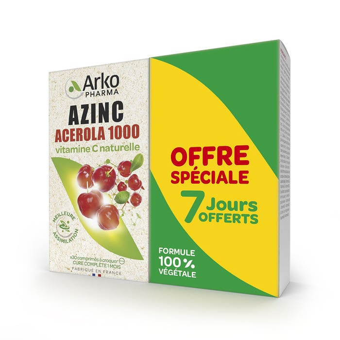Arkopharma Azinc Acerola 1000 Vitamina C 2 Scatole da 30 Compresse Masticabili