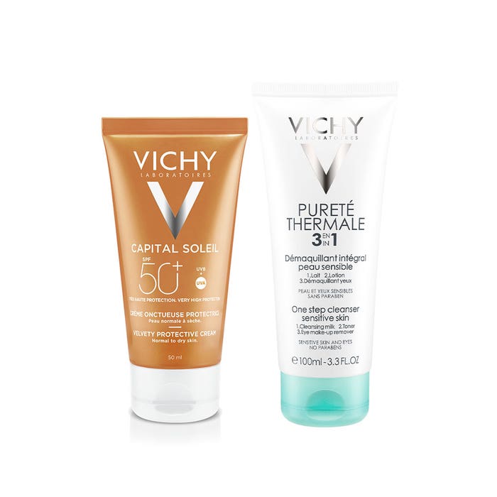 Vichy Capital Soleil Crème Onctueuse Protectrice SPF50+ 50ml + Lait Démaquillant 3en1 offert 100ml