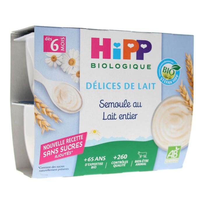 Hipp Delices De Lait Semolino con latte intero alla vaniglia bio Da 6 mesi  Dès 6 Mois 4x100g - Easypara