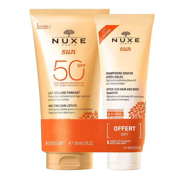 Duo Latte Fondente SPF50 + Shampoo Doccia Offerto Sun Nuxe