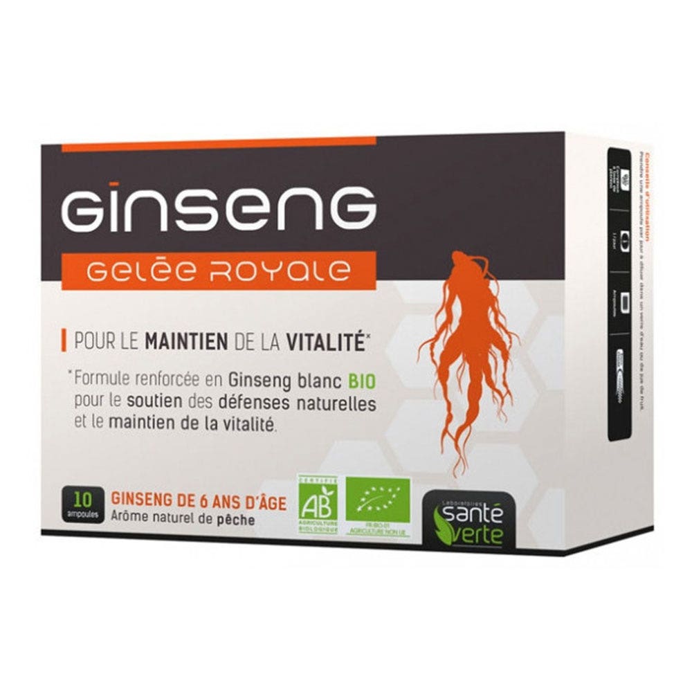 Sante Verte Pappa reale di Gingseng biologica Aroma di pesca 10 lampadine