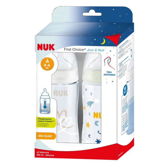 Nuk First Choice+ avec Temperature Control Biberon in silicone Notte da 0 a 6 mesi 2x300ml