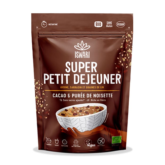 Super colazione Purea di cacao e nocciole biologiche 360g Super Petit Déjeuner Iswari