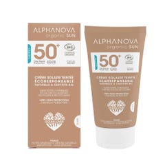 Alphanova Organic Sun Crema solare viso colorata impermeabile biologica Spf50+ Oro Profumo Monoi 50g