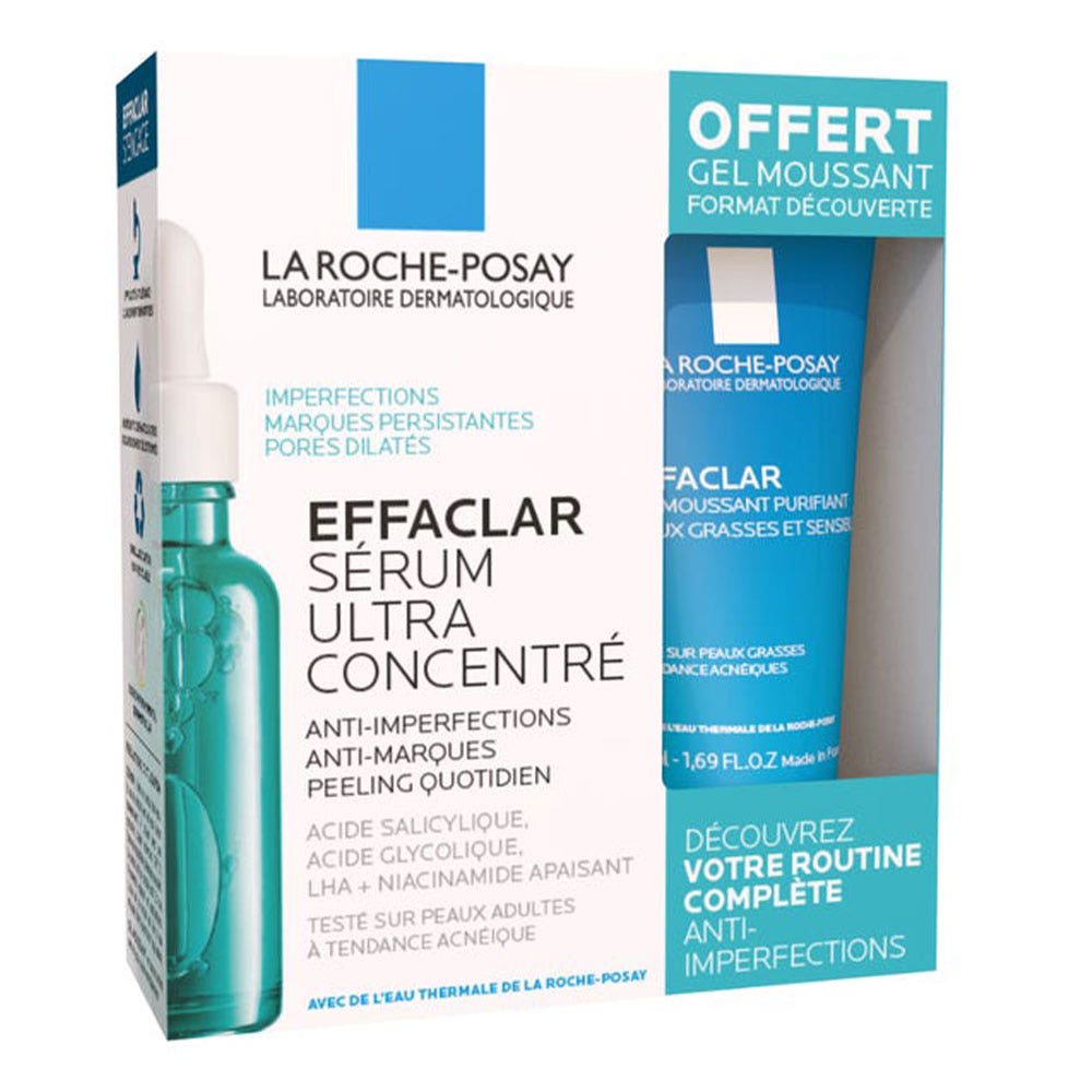 La Roche-Posay Effaclar Siero Viso Anti-imperfezioni 30ml + Gel detergente schiumogeno purificante 50ml Pelle a tendenza acneica