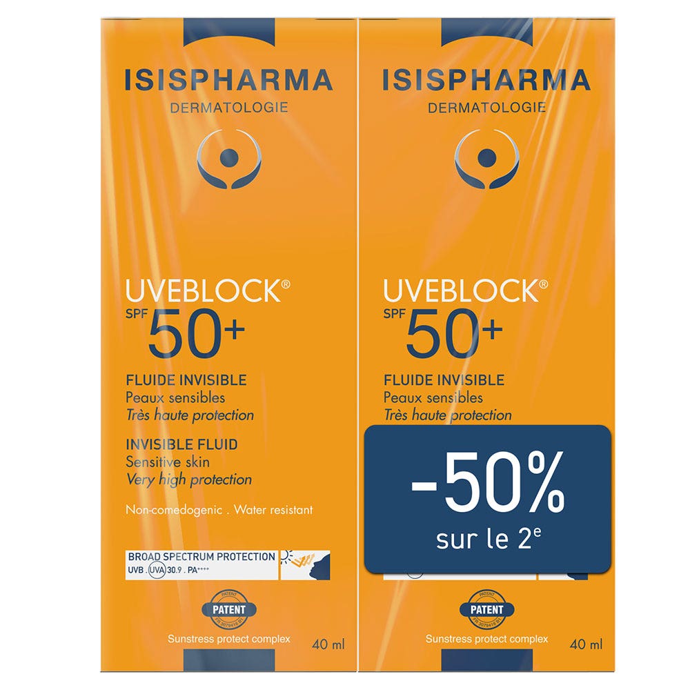 Isispharma Uveblock Invisible Fluido Spf50+ Pelle Sensibile 2x40ml