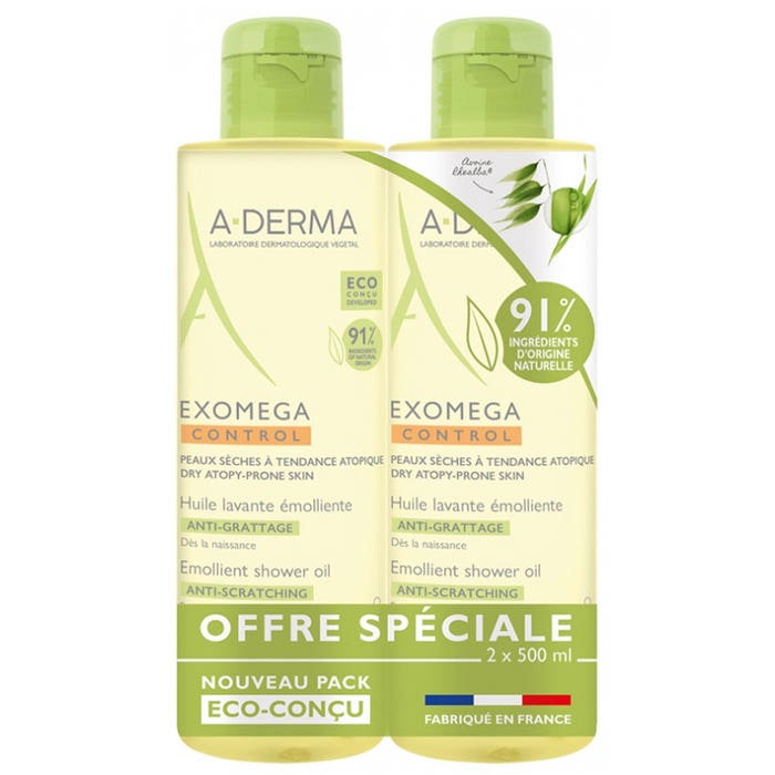 A-Derma Exomega Control Olio Detergente Emolliente Biodegradabile 2x500ml