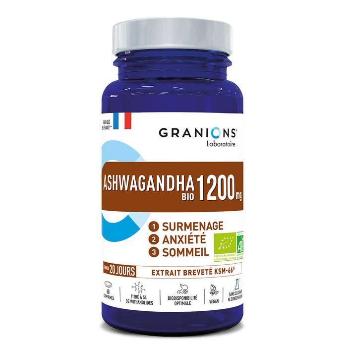 Granions Ashwagandha organica 1200 mg Superlavoro, ansia e Sonno 60 compresse