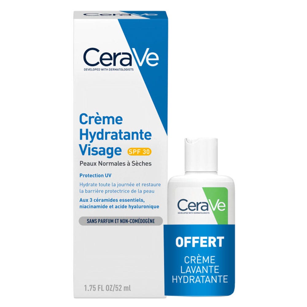 Cerave Crema viso Idratante SPF30 52ml + Crema detergente 20ml per pelli da normali a molto secche