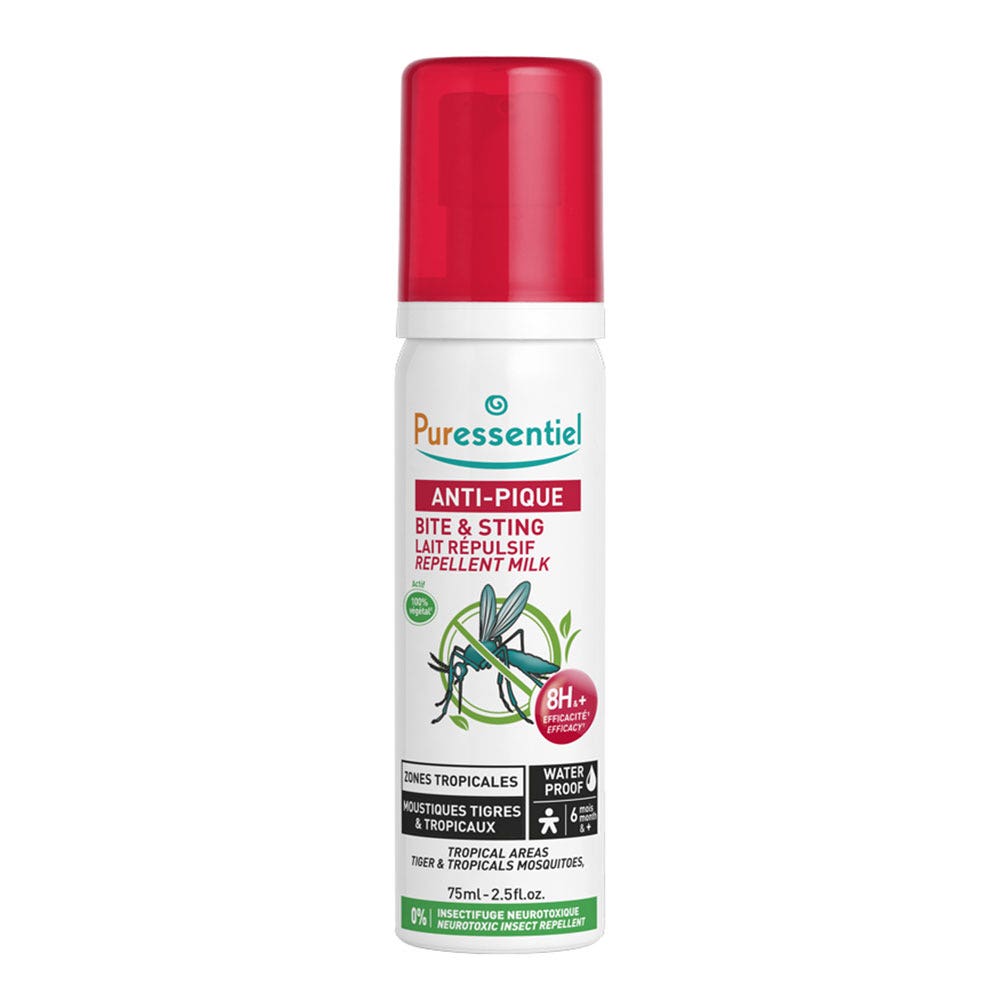 Puressentiel SOS Insetti Latte repellente per zone tropicali zanzare tigri e tropicali da 6 mesi 75ml