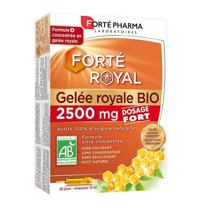 Pappa reale biologica 2500 mg 20 fiale da 10 ml Forté Royal Dosaggio forte Forté Pharma