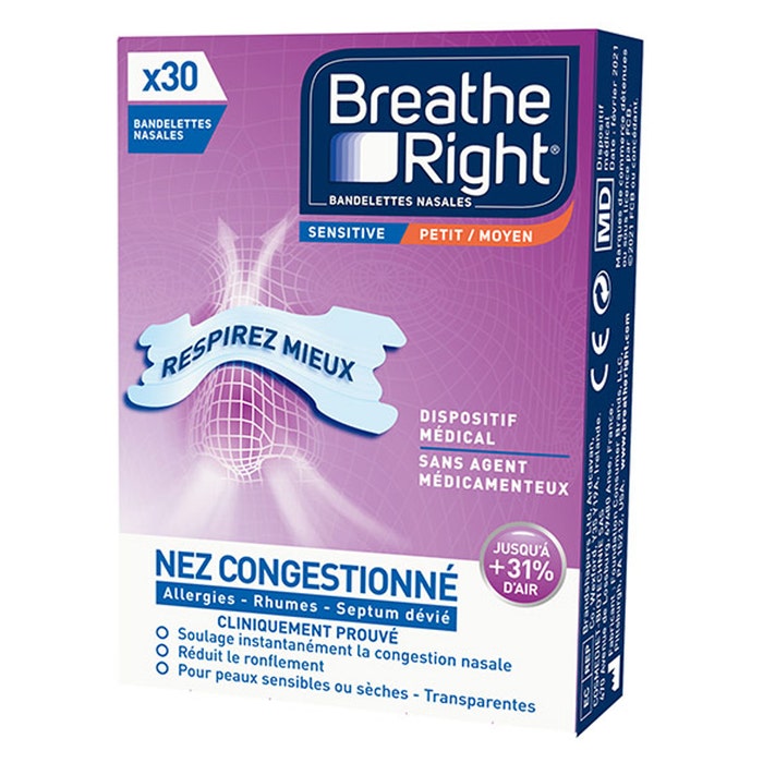 Strisce nasali trasparenti Sensitive Taglia Media x30 Breathe Right