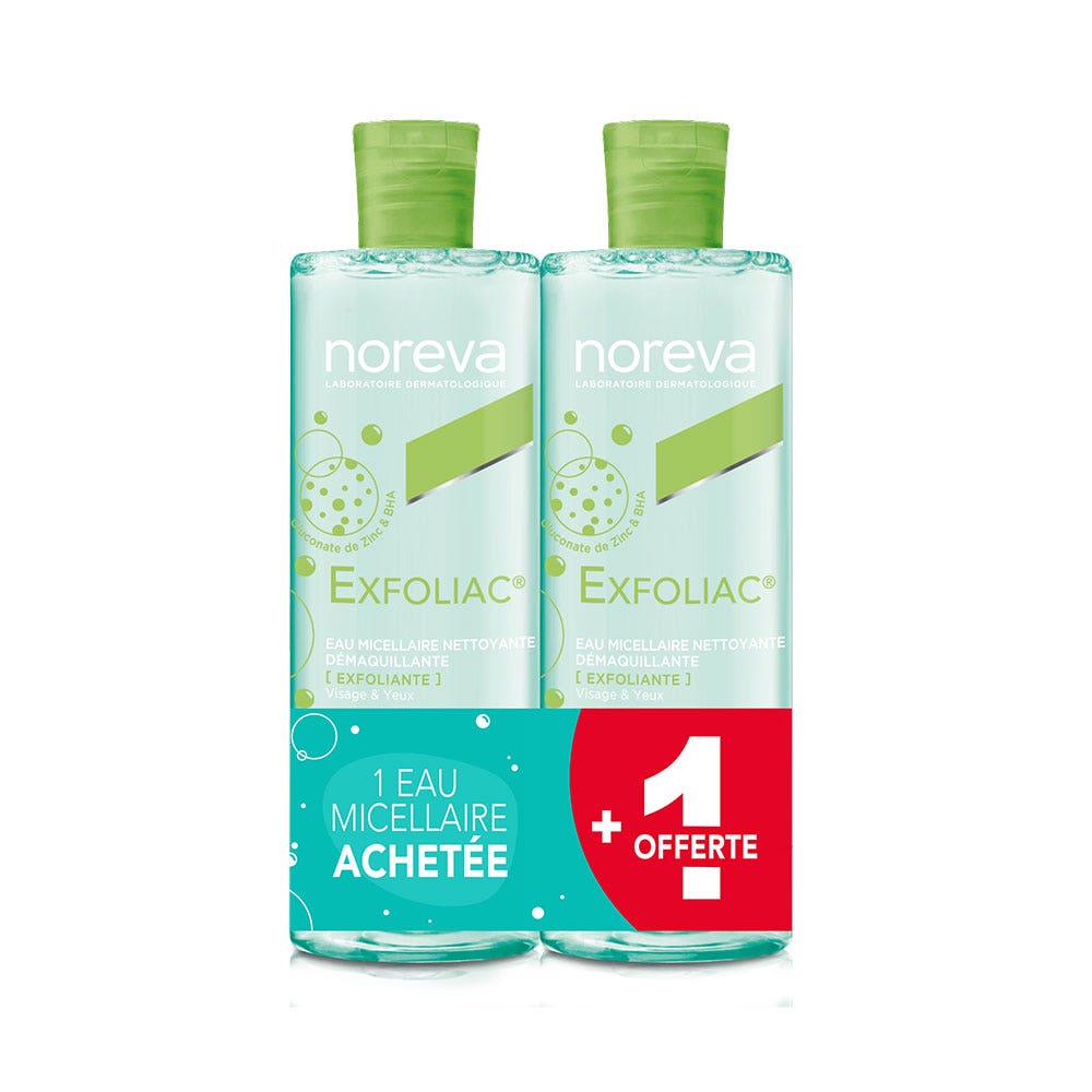Noreva Exfoliac Acqua micellare purificante Viso e Occhi Pelle a tendenza ematosa 2x400ml