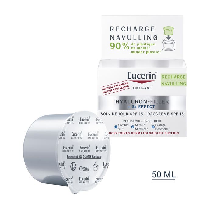 Eucerin Hyaluron-Filler + 3x Effect Ricarica per la cura del giorno anti-età Spf15 per la pelle secca 50ml