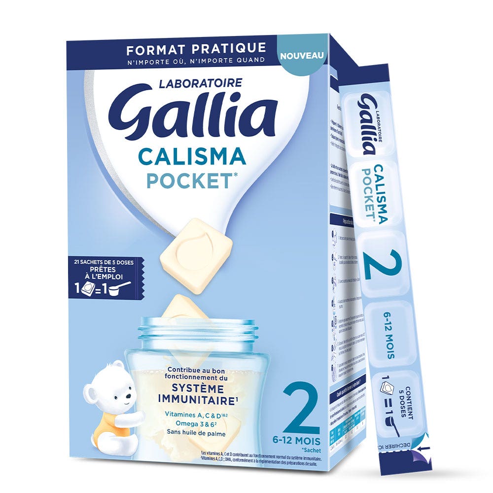Gallia Calisma Latte in polvere in 2 confezioni portatili a partire da 6 mesi 21 Bustine da 5 dosi