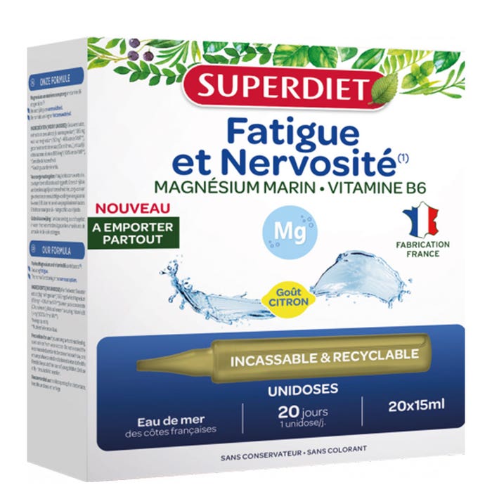 Superdiet Magnesio marino Vitamine B6 Stanchezza e nervosismo 20 monodosi da 15 ml