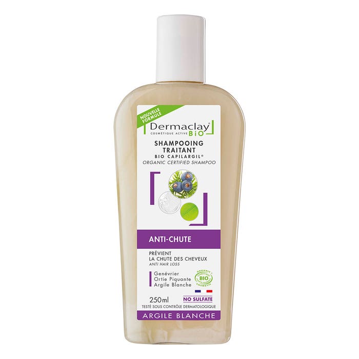 Shampoo trattante biologico 250ml Argilla Blanc per la rimozione della caduta dei capelli Dermaclay