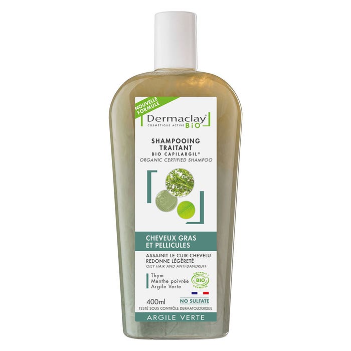 Shampoo trattante Bio 400 ml Argilla verde Capelli grassi e forfora Dermaclay