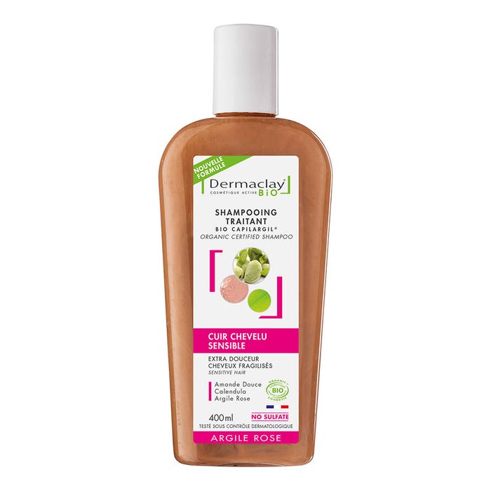 Shampoo trattante Bio 400 ml Cuoio capelluto sensibile Argilla rosa Dermaclay
