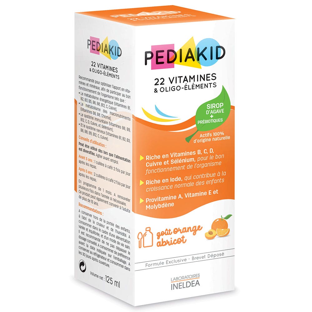 Pediakid Sciroppo 22 vitamine e oligoelementi gusto arancia e albicocca 125 ml