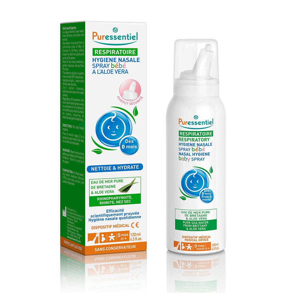 Puressentiel Respirazione Spray Nasale per neonati Acqua di mare e Aloe Vera 120 ml