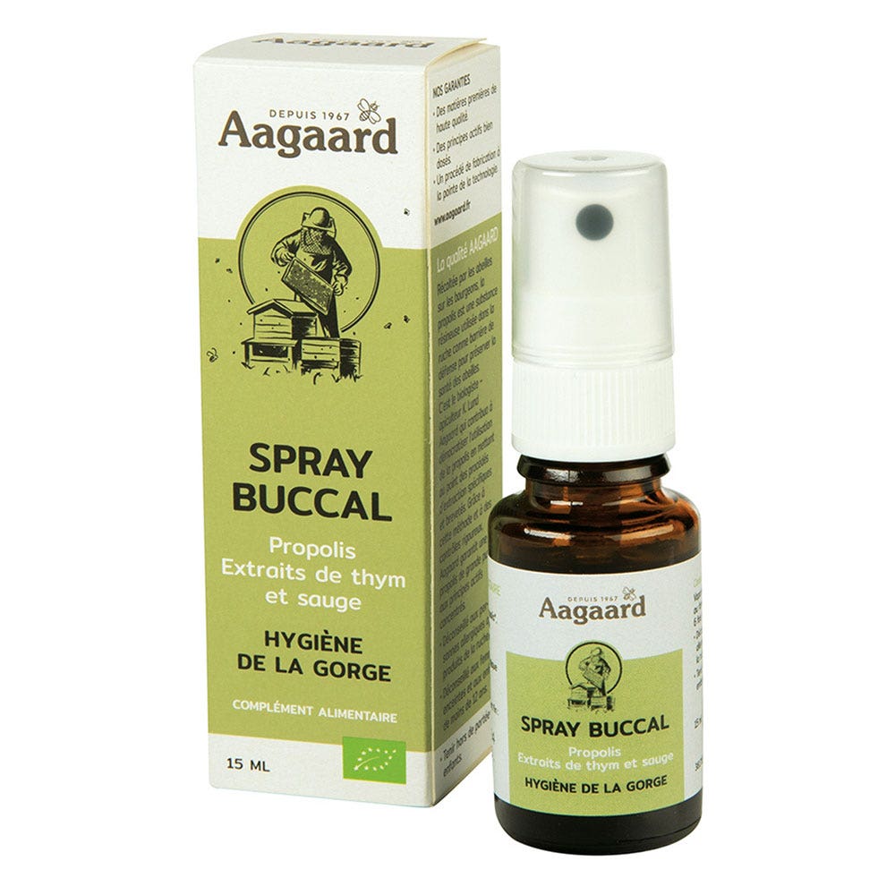 Aagaard Spray buccale alla Propolis biologica Estratto di Timo e Salvia 15ml