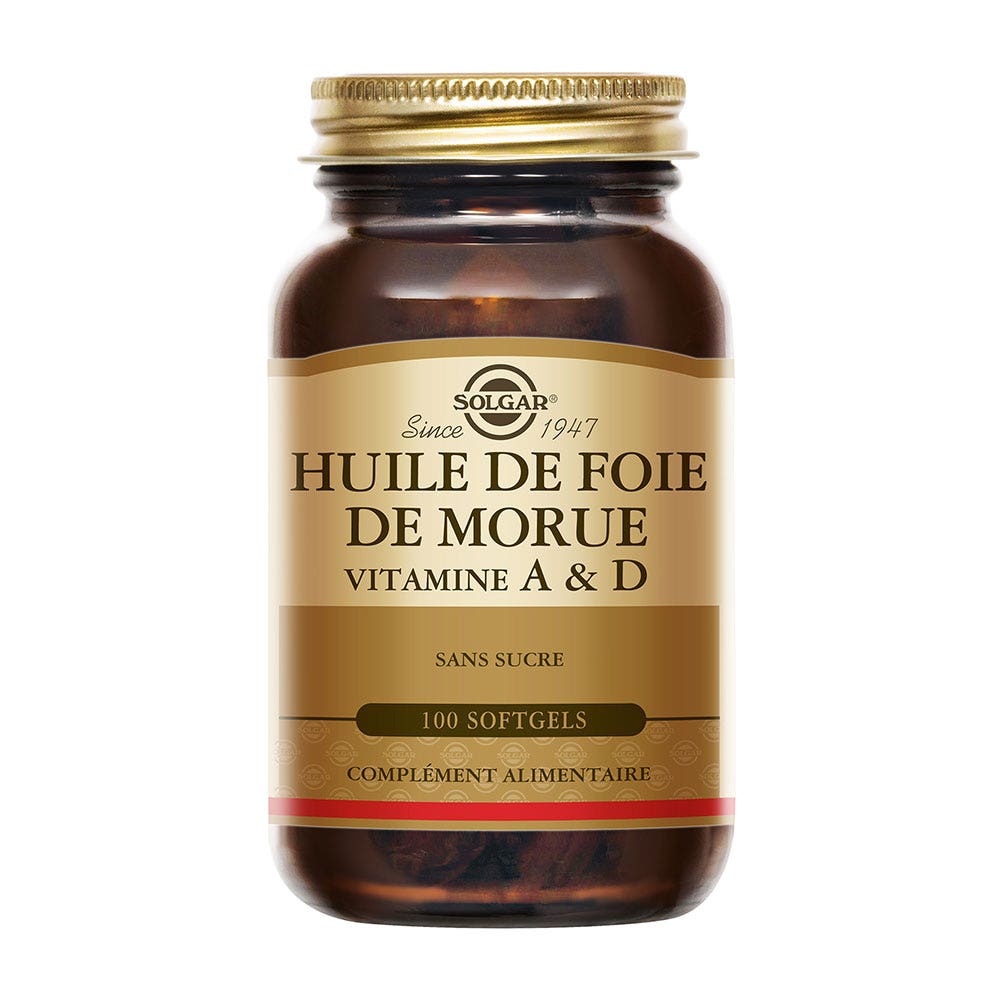 Solgar Olio di fegato di merluzzo con vitamine A e D per vitalità 100 capsule