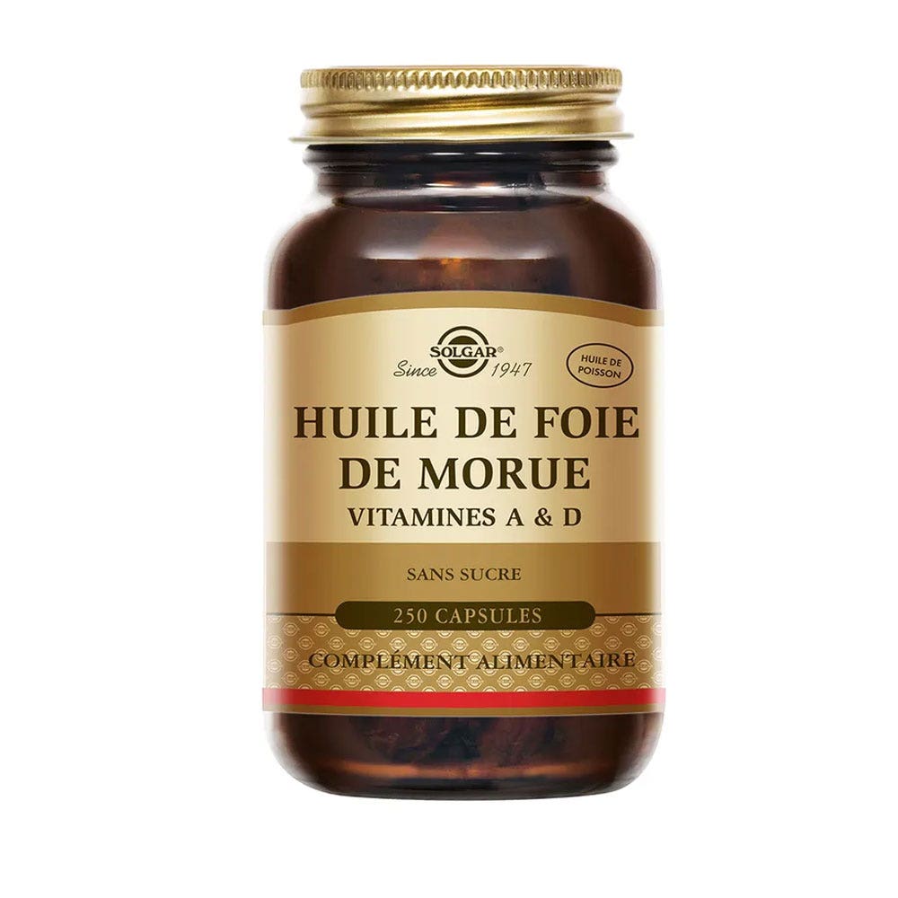 Solgar Olio di fegato di merluzzo vitamine A e D vitalità 250 capsule