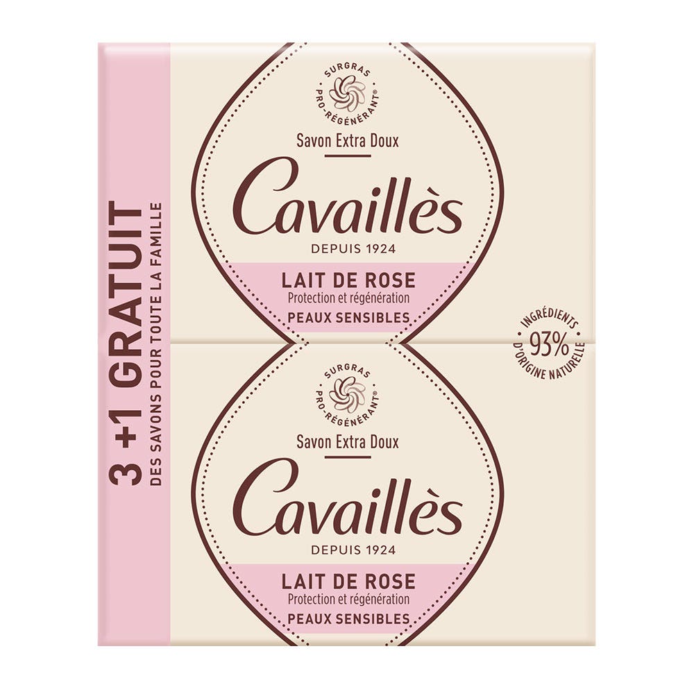 Rogé Cavaillès Extra Delicato Savon Lait De Rose 3X250g +1 Gratis