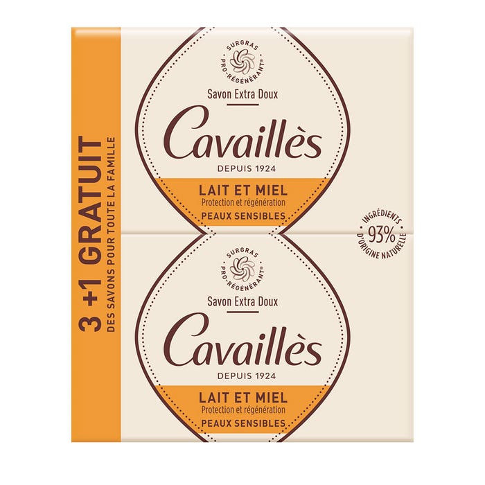Rogé Cavaillès Extra Doux Sapone Extra delicato Latte e Miele + 1 in Omaggio 3x250g
