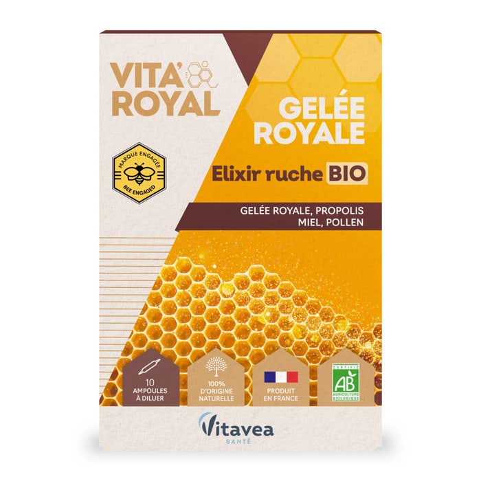 Gelée Royale Elixir Ruche Bio 10 ampoules Vita'Royal Vitavea Santé
