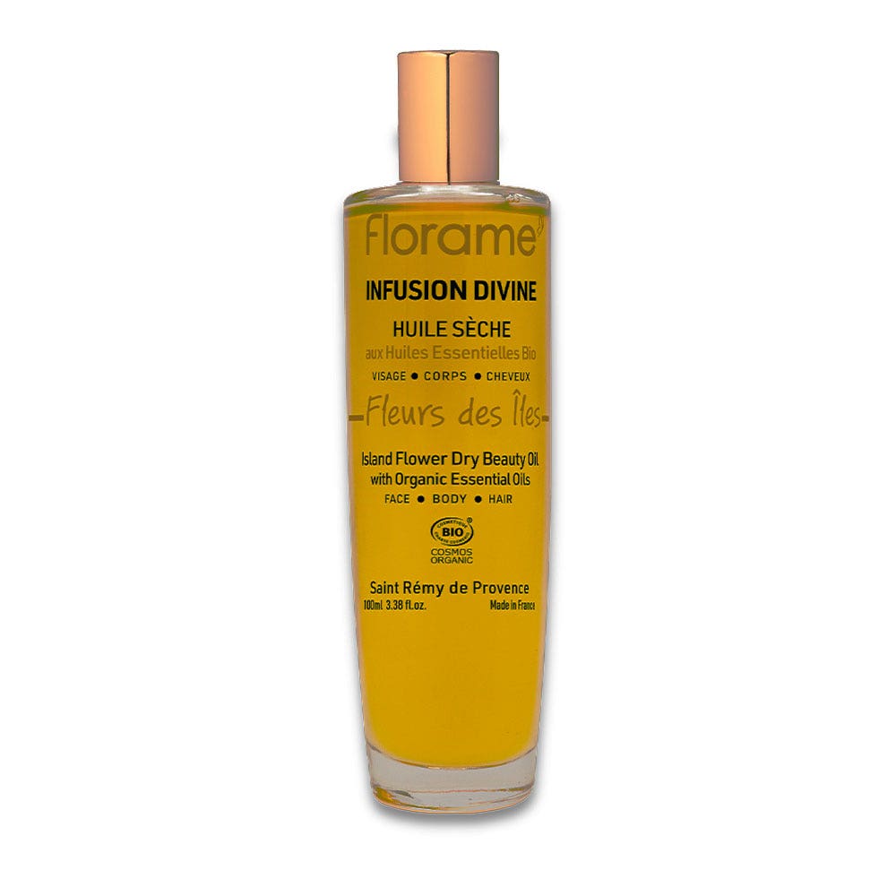 Florame Infusion Divine Olio Sèche Bio Fleurs des Iles Viso, Corpo e Capelli 100ml