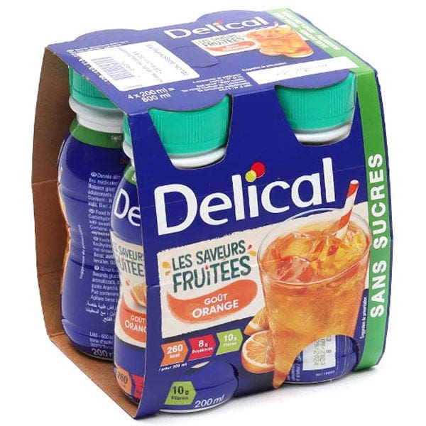 Delical Bevanda alla frutta zuccherata all'arancia senza zucchero 4x200ml