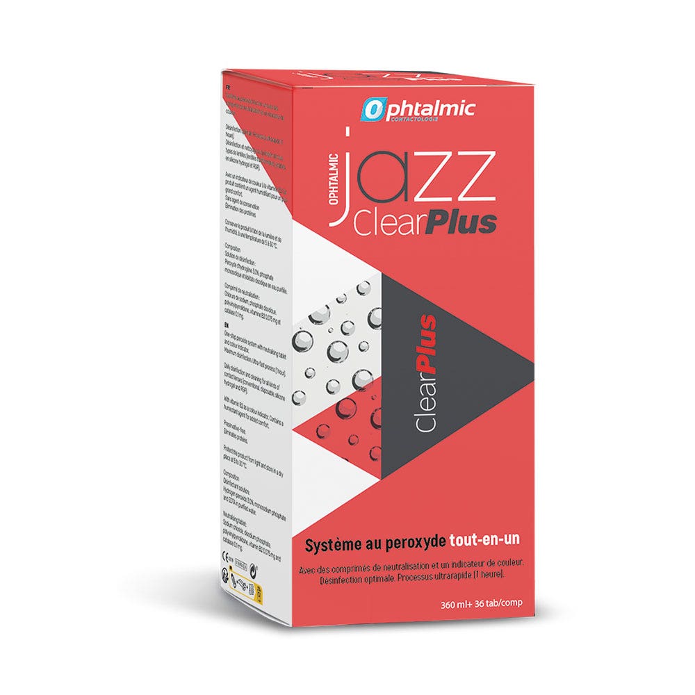 Ophtalmic ClearPlus Jazz soluzione ossidante per lenti morbide e rigide 360 ml + 36 compresse